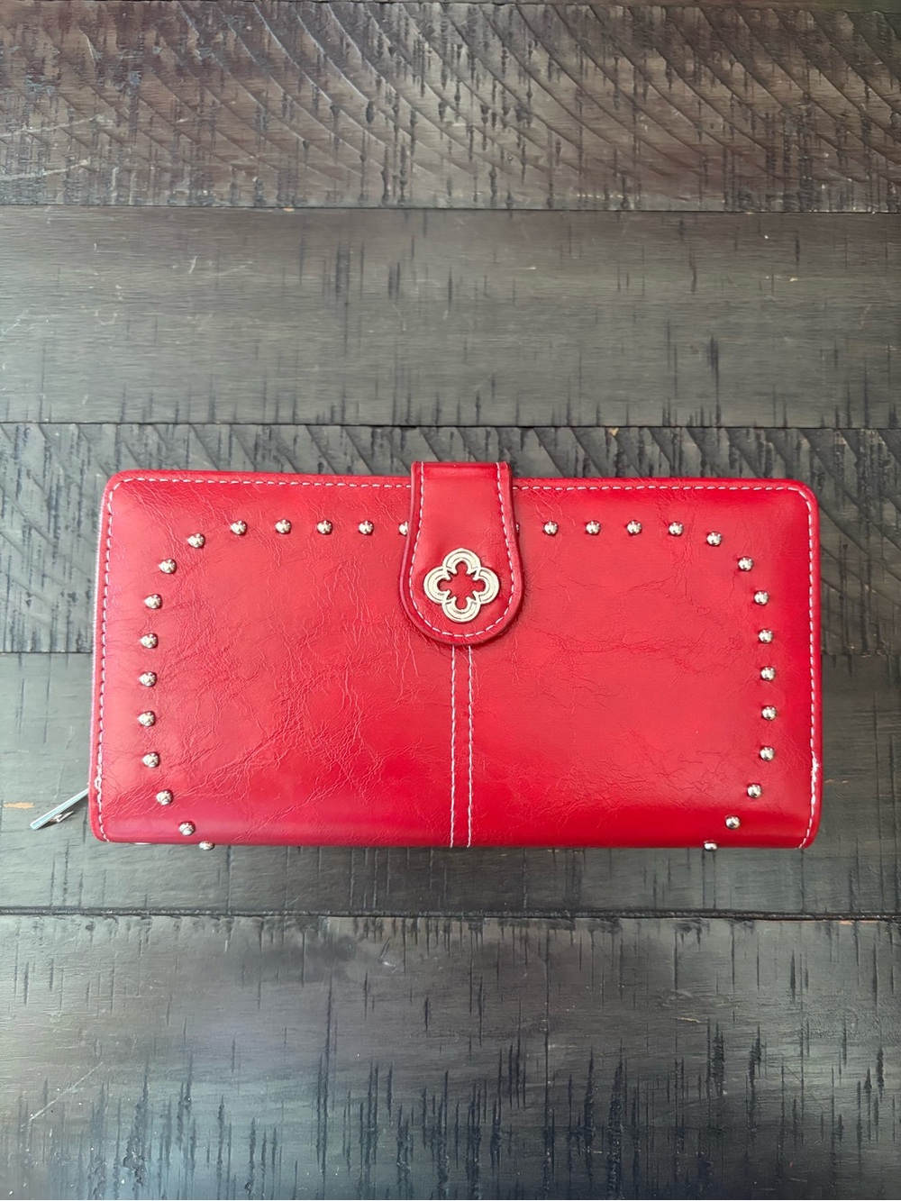 Red Women's Stud-Accent Zip Wallet/Wristlet